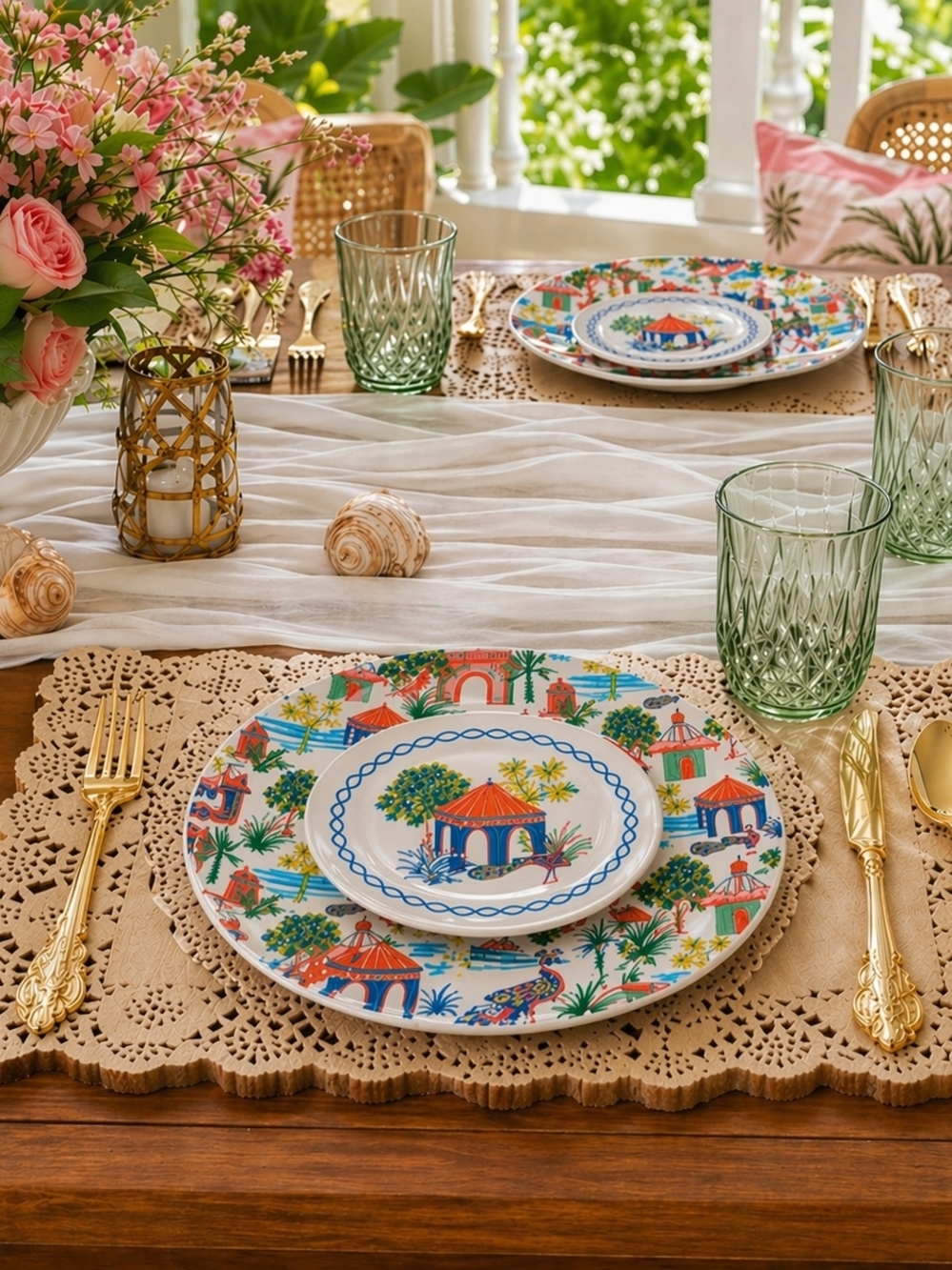 Empress Garden Party Table Setting for 6 | Chinoiserie Disposable Dinnerware Set